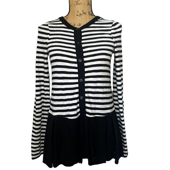 Anthro Postage Stamp Striped Mixed Fabric Tunic Top XS - Picture 1 of 6